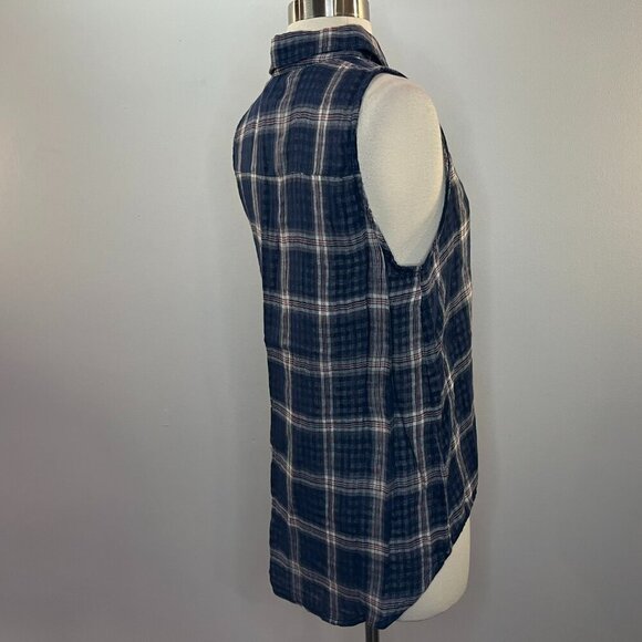 Elodie Women's Blue Plaid Cotton Assymetrical Shirt - Size Medium - NWT - Picture 3 of 4